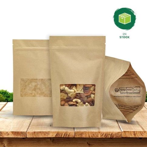 Deltasacs In-Stock Kraft Stand-Up Pouches with Window